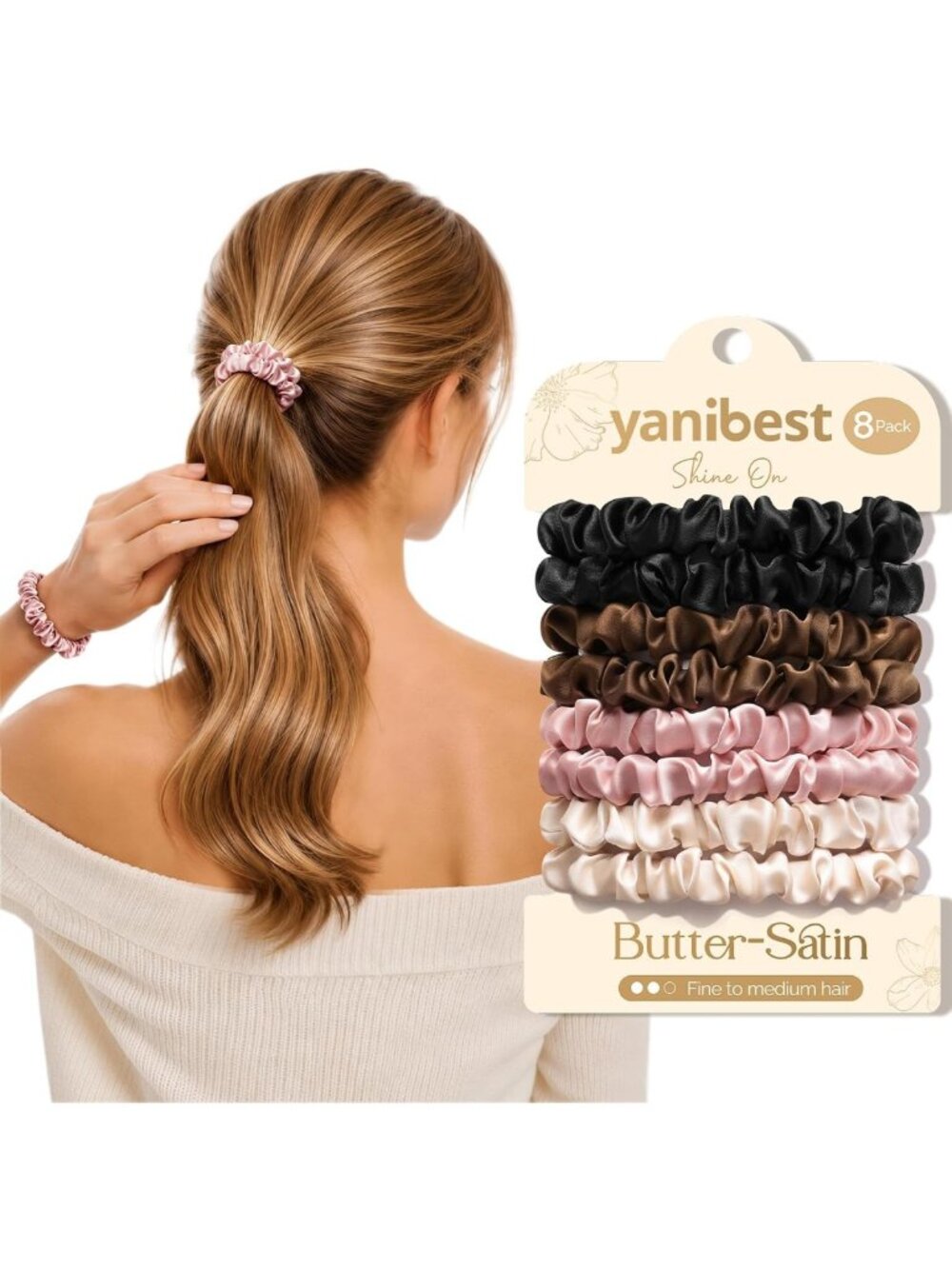 8 Pcs Satin Hair Ties - Soft Thin Scrunchies for Women & Girls, No Damage Hair
